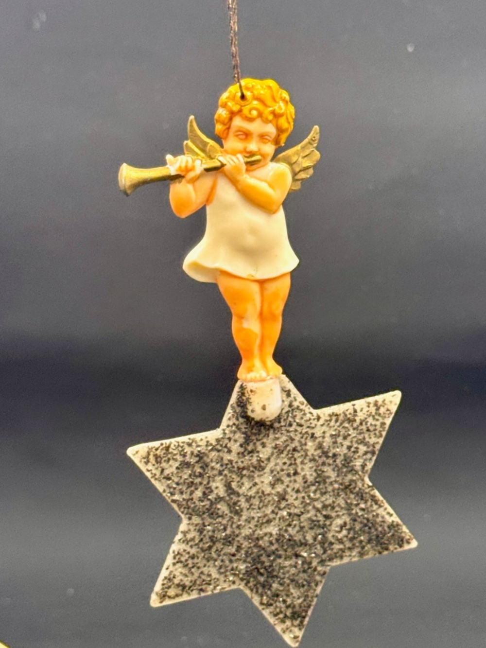 VTG Celluloid Plastic Germany Angel Cherub Playing Horn Star Christmas Ornament - Picture 10 of 10